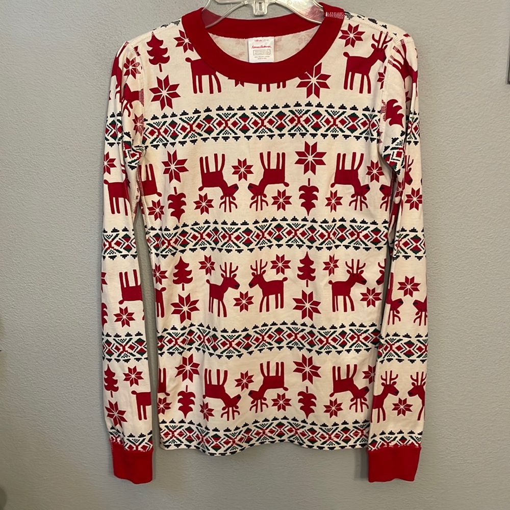 Hanna Andersson Kids Holiday Organic Cotton Long John pajama Top Dear Deer S 14
